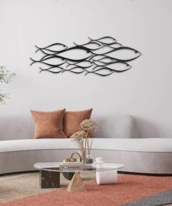 Wandkunst aus Metall mit Fischschwarm