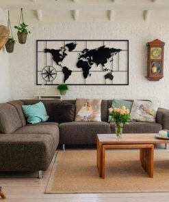Wandkunst aus Metall mit Weltkartendesign